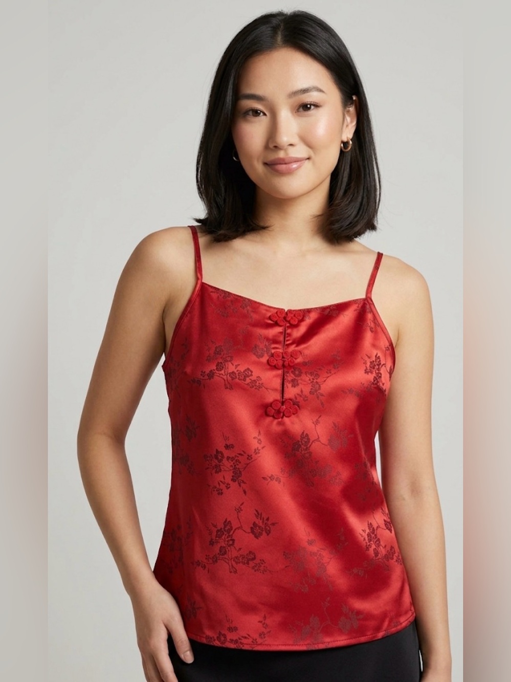 Erika Taylor Intimates Red Satin Camisole Top Frog Closures Whimsigoth M